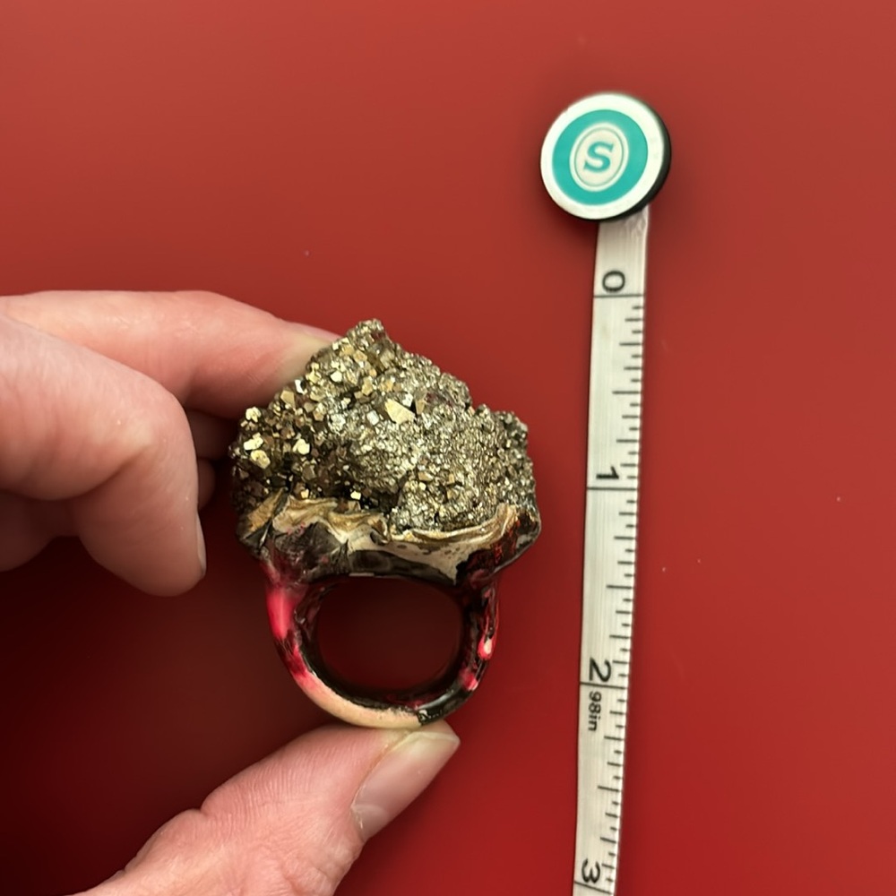 Wearable Art Fool’s Gold Iron Pyrite Ring One-of-a-Kind Fun Piece